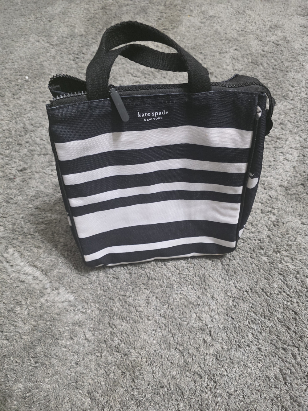 kate spade Black and White Horizontal Stripe Lunch Bag